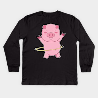 Pig at Fitness with Swing ring Kids Long Sleeve T-Shirt